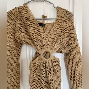 Women Long Sleeved Knitted Beach Cover Up Dress